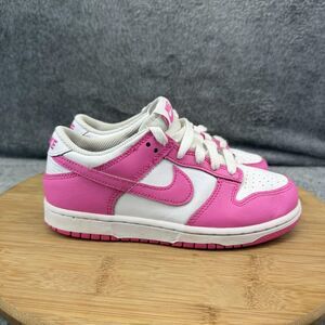 Nike Dunk Low Shoes Girls Size 1Y White Pink Leather Sneakers FB9108-102